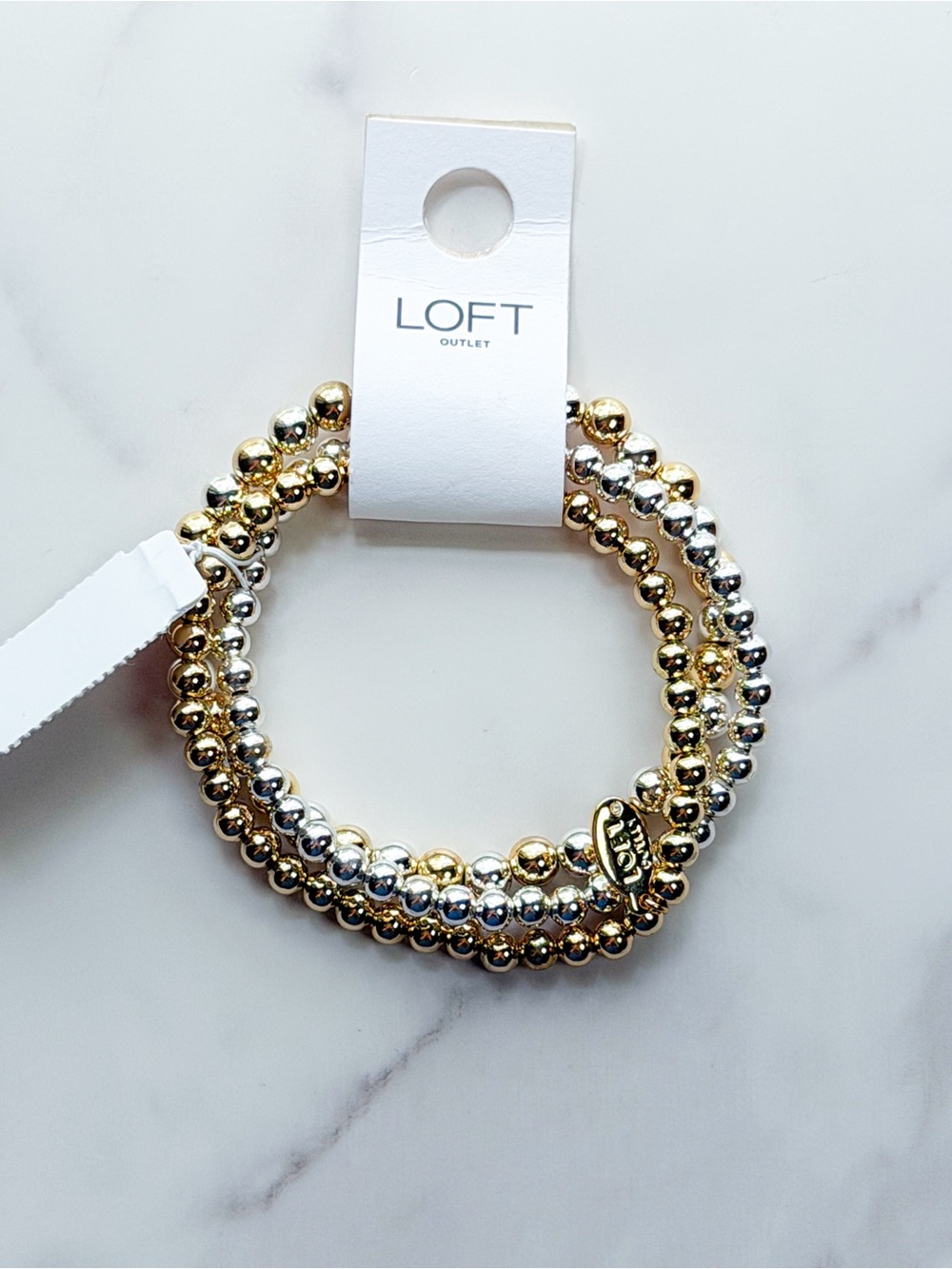 LOFT Outlet NWT Gold Silver Tone Beaded Stretch Bracelet Set Luxury Minimalist